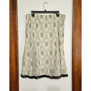 VNTG 90s R.Q.T Sheer Cream/Black Low Rise Midi Skirt Mesh Overlay Sz Large Lace